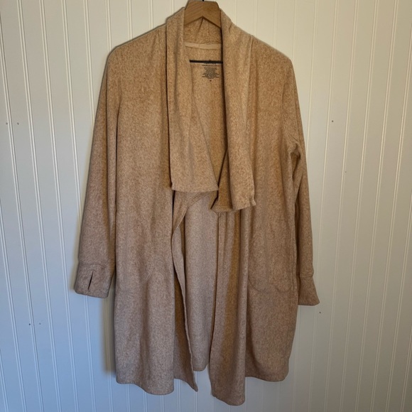 Cuddl Duds Tan Fleece Waterfall Cardigan with Pockets Size Medium - Picture 1 of 11